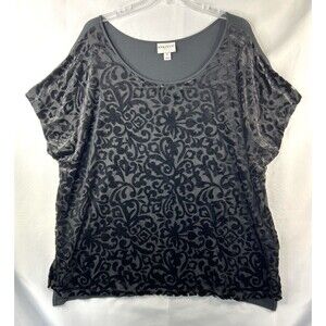 Ava & Viv Women's Short Sleeve Black Velvet Burnout Blouse Top Sz 4X Stretch
